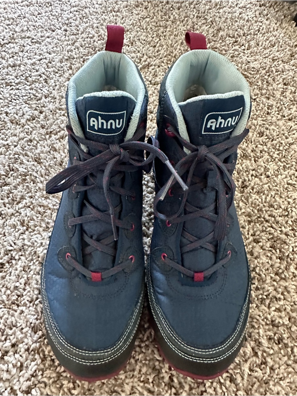 Ahnu Women’s Slate Blue Lace-Up Waterproof Hiking Boots with Pink Detail Sz 9.5